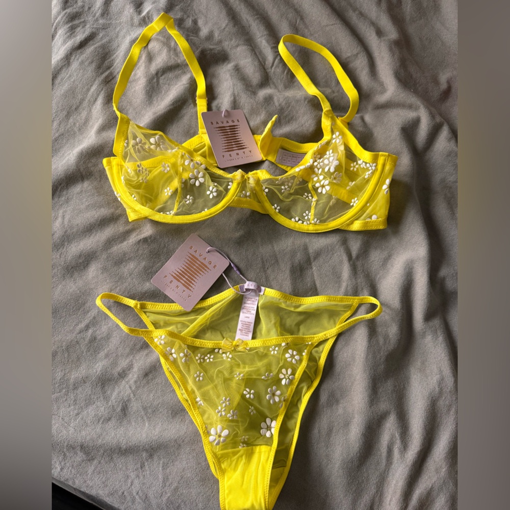Sheer Floral Mesh Thong Bikini - Yellow - Picture 2 of 4